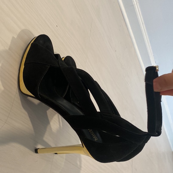 MK Black Gold Strap Ankle Evening Heels 7 - Picture 2 of 10